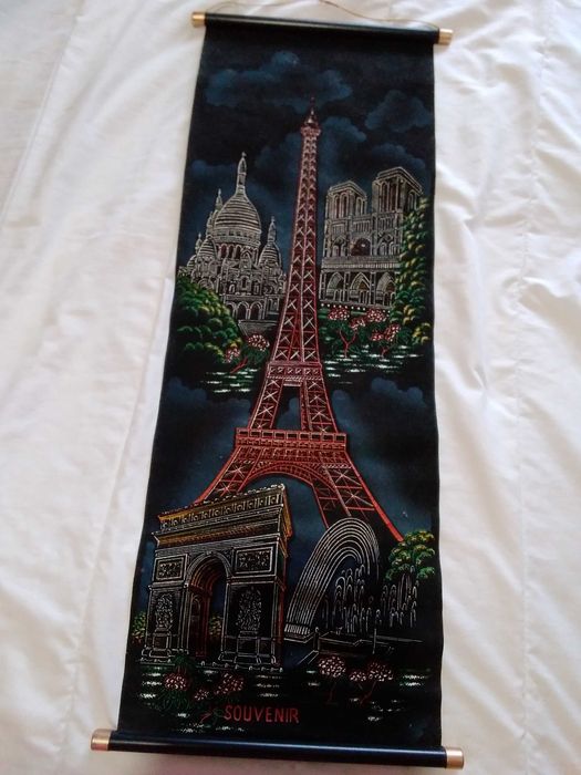 Pergaminho de parede vintage veludo, lembrança de Paris, Torre Eiffel