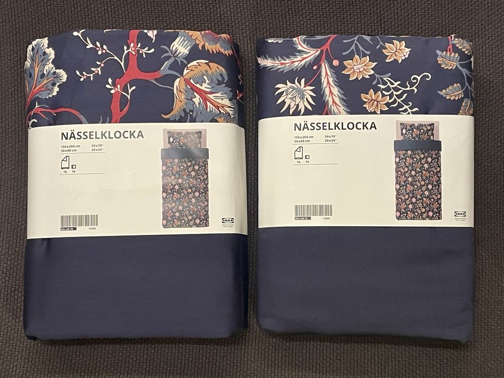 Ikea nowa pościel Nasselklocka 150x200 50x60 Granatowa/Zielona