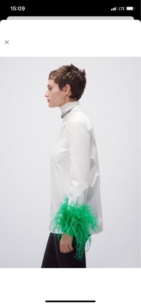 Zara рубашка с перьями
