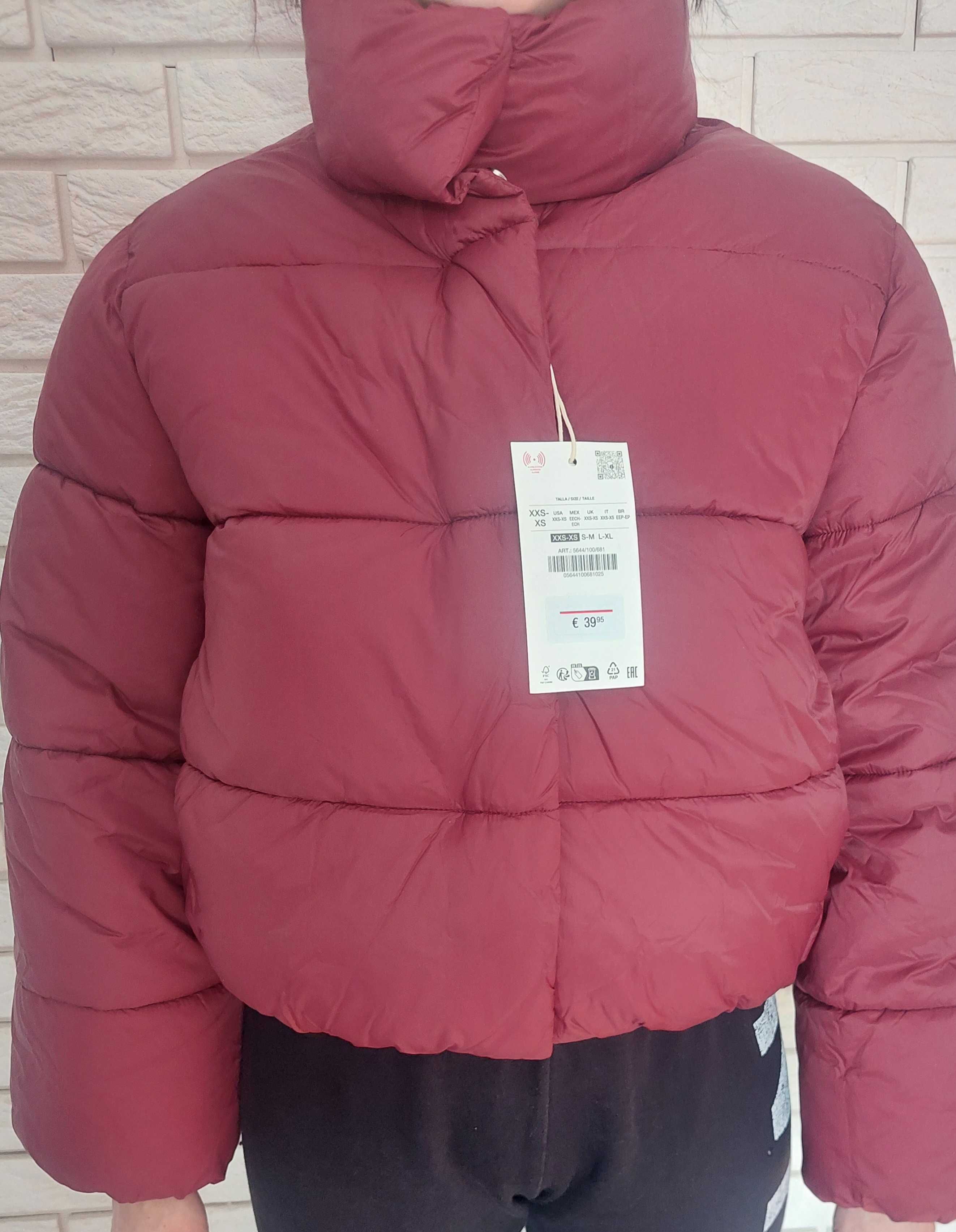 Бордова куртка-пуфер Zara, р.XS-S
