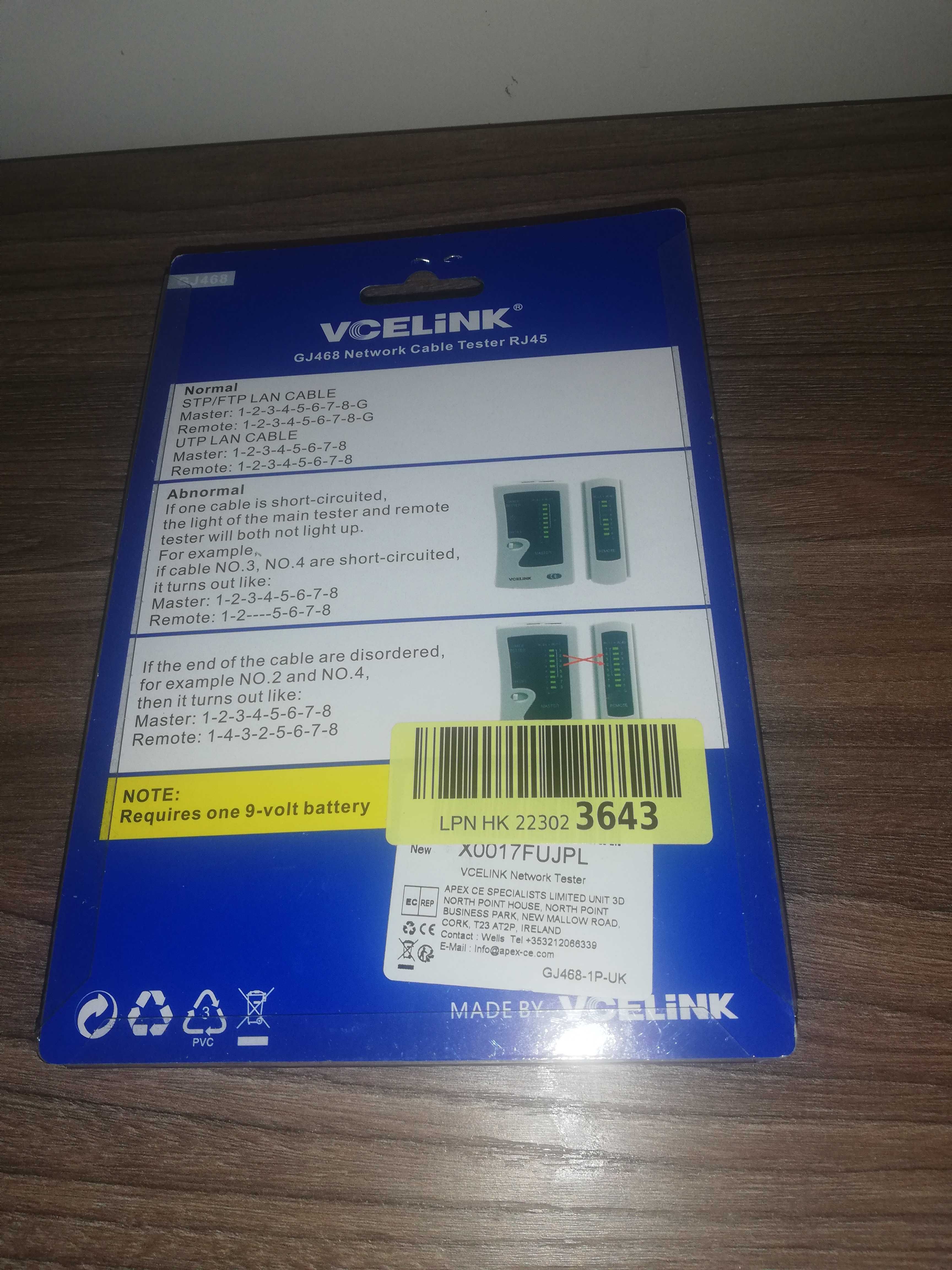 Tester kabli ETHERNET i telefonicznych VCELINK RJ45 RJ11.