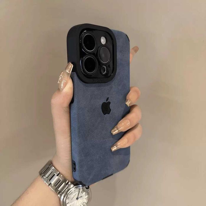 Синій силіконовий чохол вельвет еко-замш з логотипом на айфон iPhone