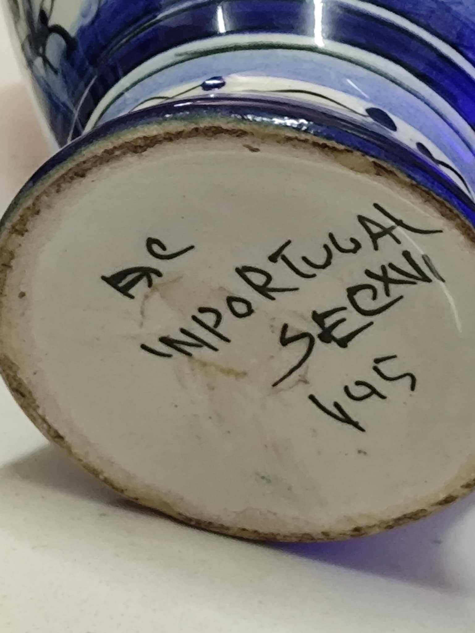 Pote Porcelana portuguesa antiga Pintado á mao 20 cm altura