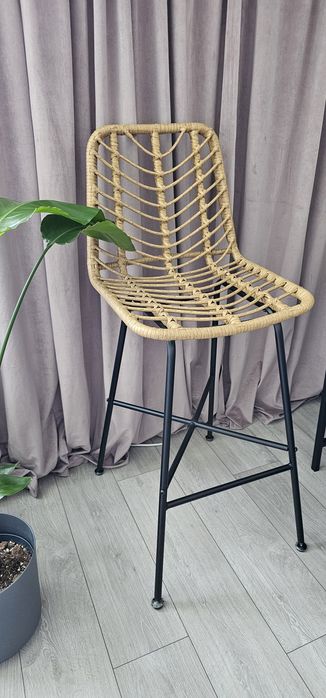 Hoker nowy rattan rattanowy boho wysoki industrial brąz czarny krzesło