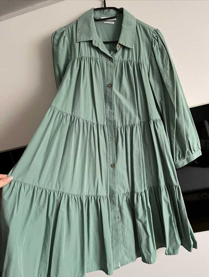 Reserved pistacjowa sukienka koszulowa luźna maxi oversize L