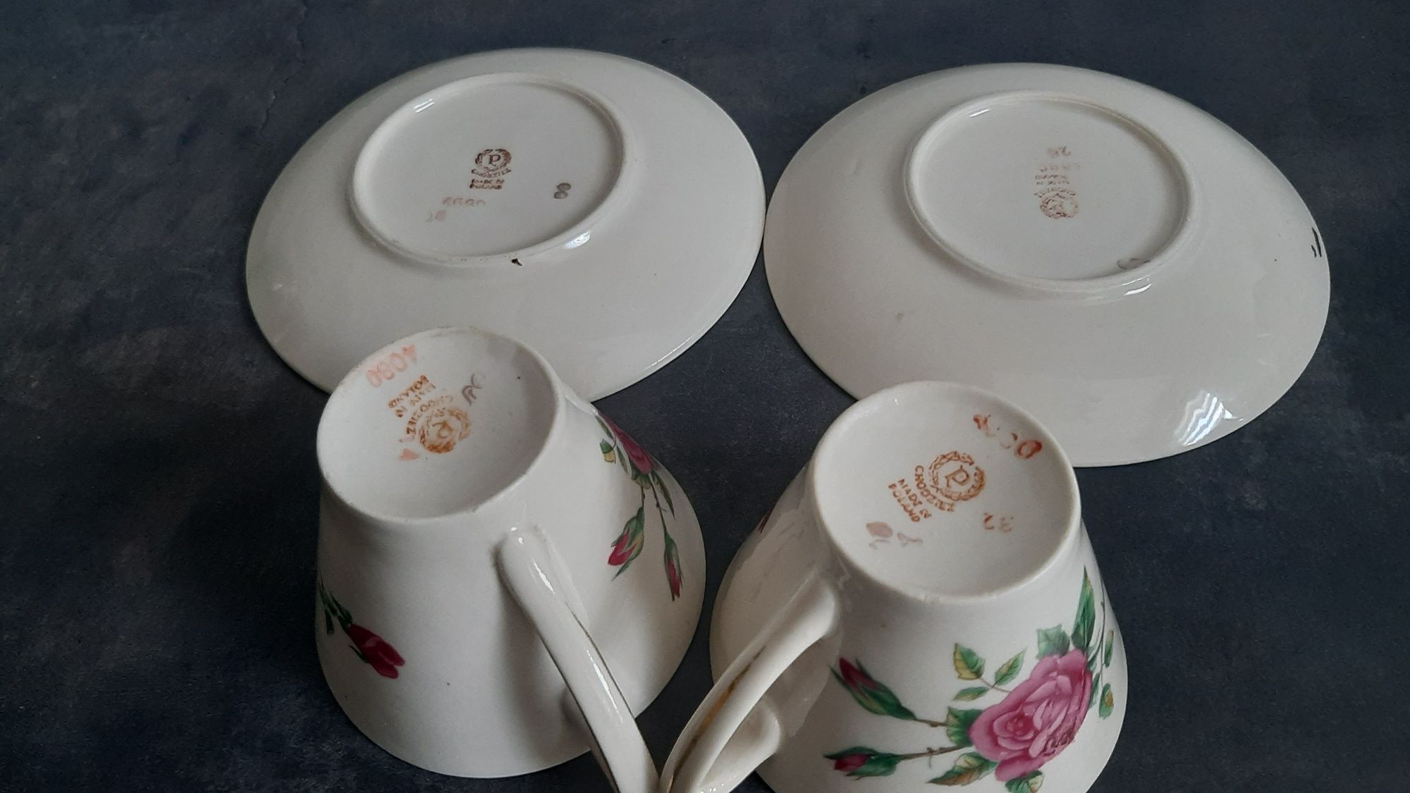 2 filiżanki z talerzykami porcelana Chodzież