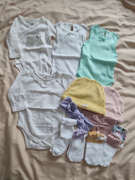 PROMOCJA Zestaw ubranek 16szt dla dziewczynki r.56/62 body spodnie