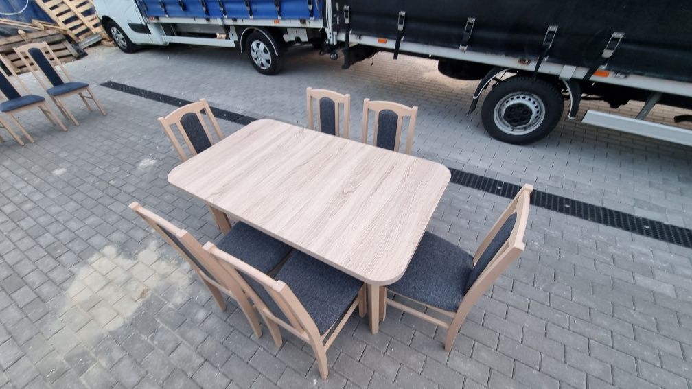 Stół 80x140/180 + 6 krzeseł, sonoma + grafit , dostawa cała POLSKA