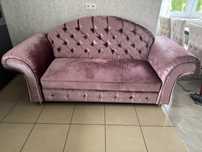 Sofa Chesterfield różowa Vintage kanapa welurowa Retro