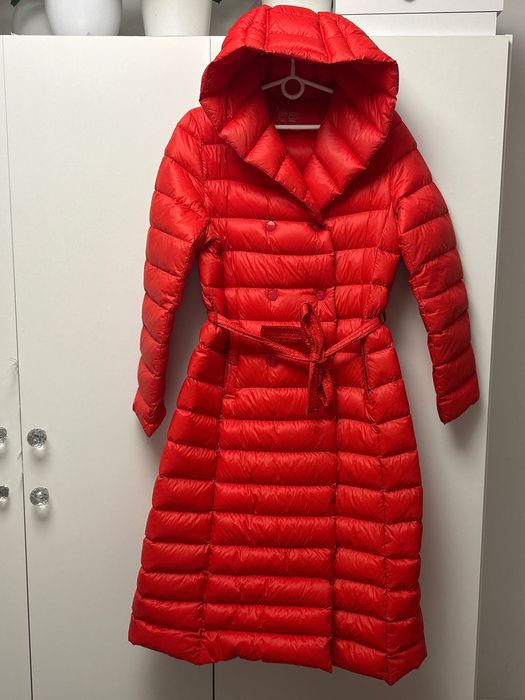 Damski piękny płaszcz 100% puchowy M czerwony