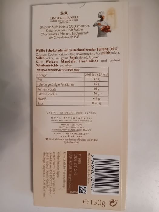 Zestaw 21 Czekolad Lindt Lindor Weiss 150G.