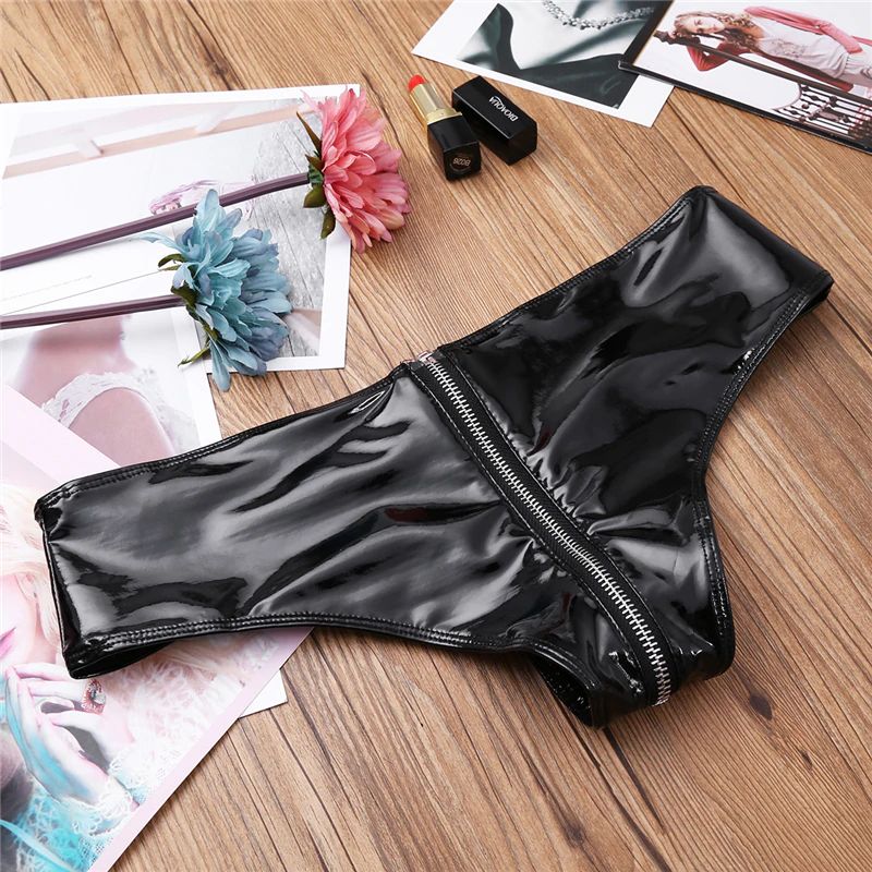 Damskie Lateksowe Szorty LATEX Spodenki z Zamkiem Bardzo Skąpe - XXL
