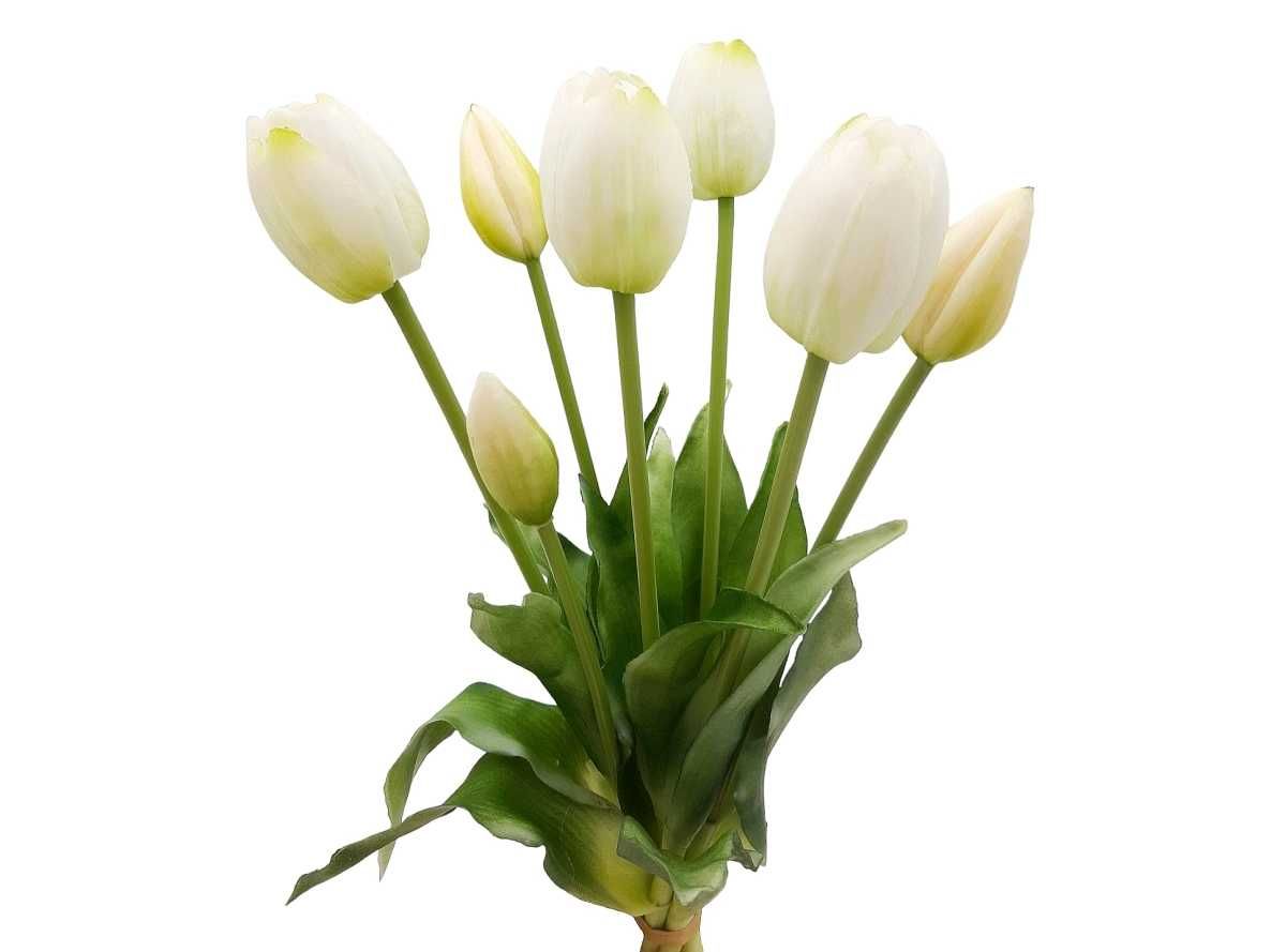 Tulipany silikonowe białe zielone bukiet 7szt sztuczne tulipany