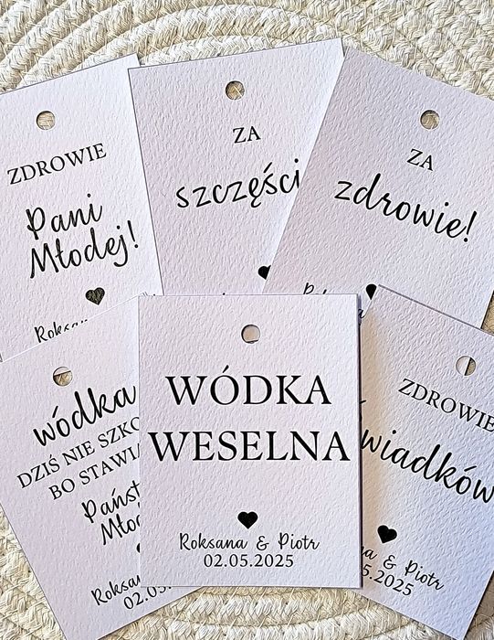 Zawieszki etykiety na wódkę weselną 24 różne napisy