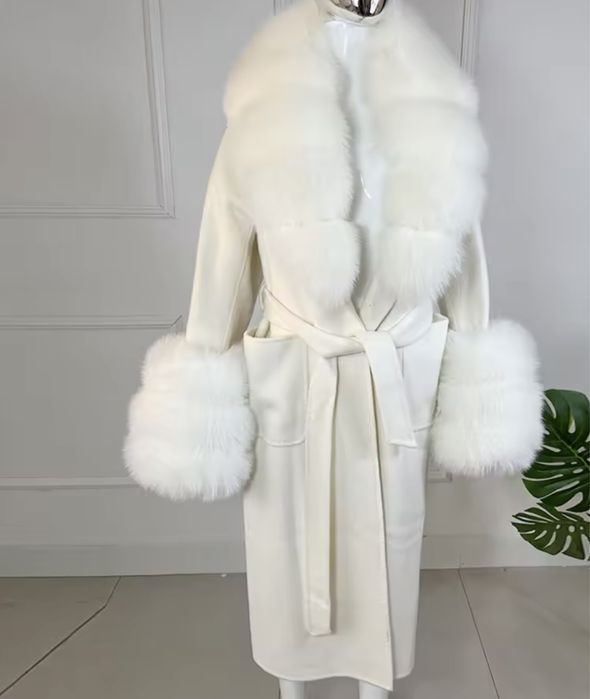 Kontantto plaszcz kaszmir z welna cieply futro z lisa xs-3xl