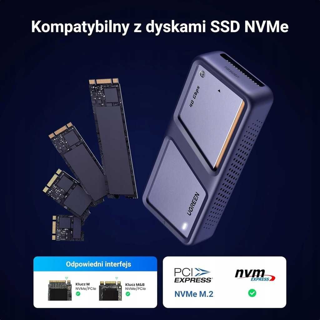 UGREEN 15976 Obudowa 40 Gbps M2 SSD, USB M2 SSD,  chłodzenie POWYSTAWO