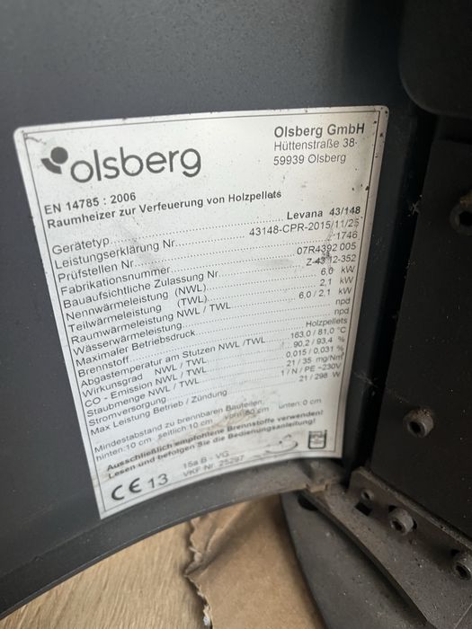 Kominek Osberg Levana 6kW pelet do serwisu