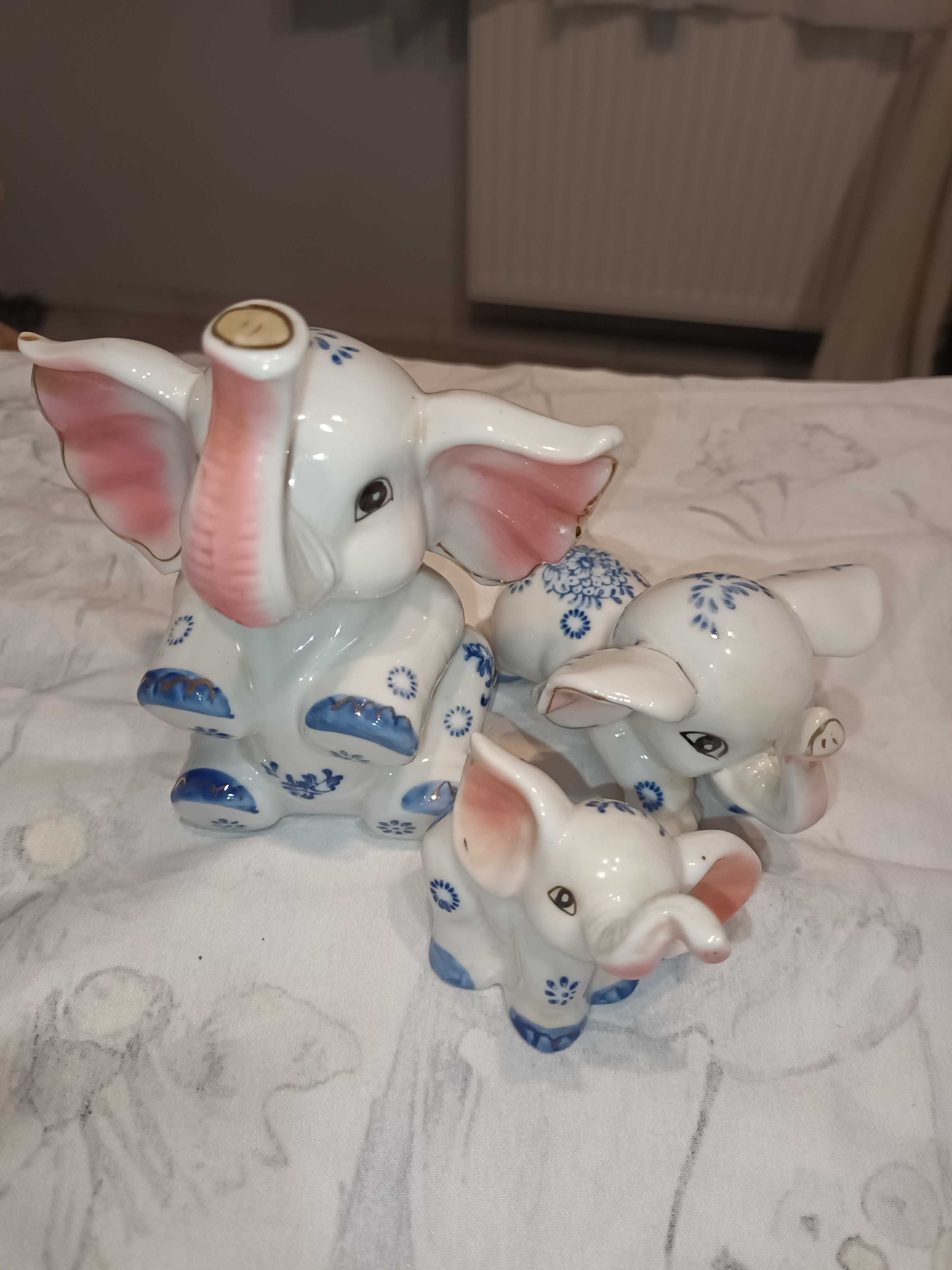 Słonie porcelana zestaw 3 sztuki