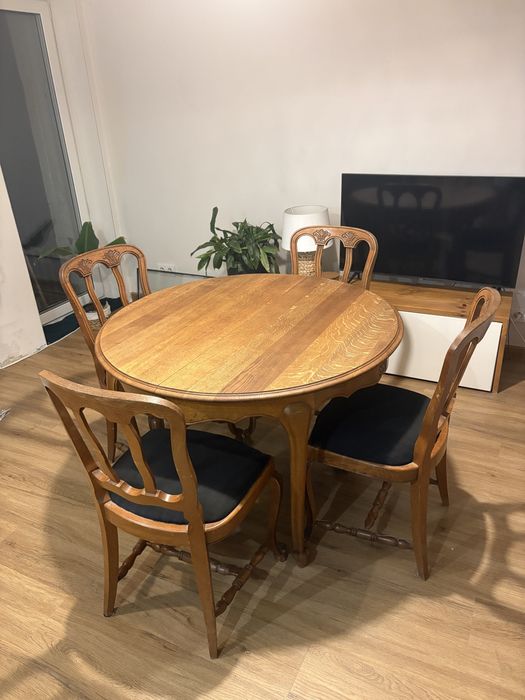 ZAREZ. Stół rozkładany zdobienia dębowy z krzesłami drewniany Warszawa