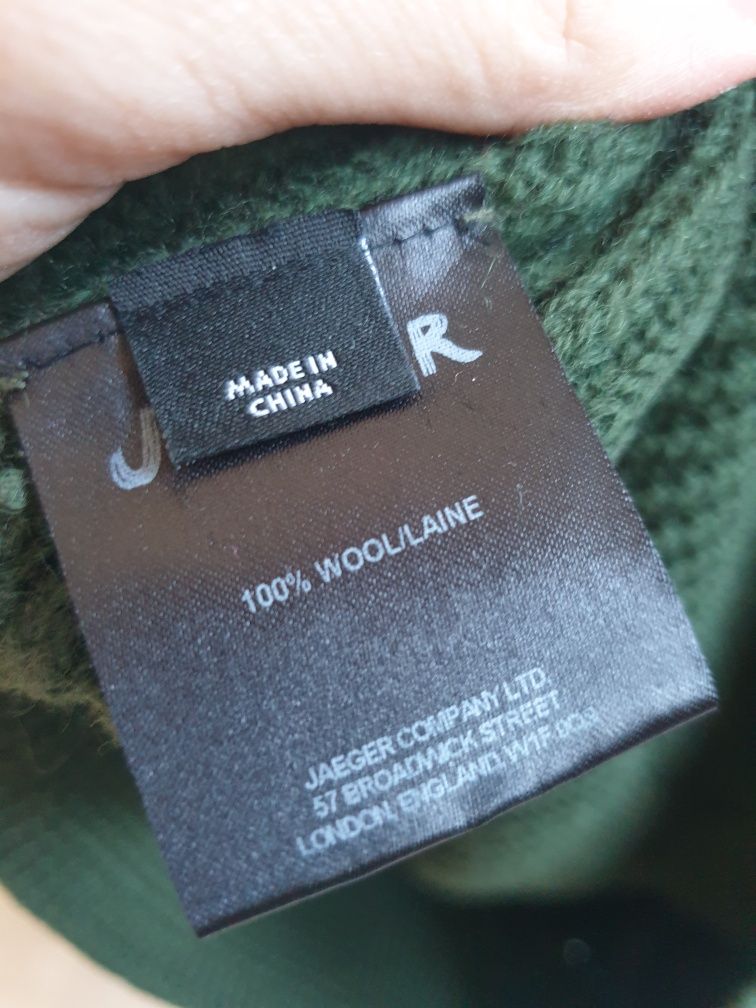 Zielony sweter 100% wełna męski Jaeger militarny myśliwski L