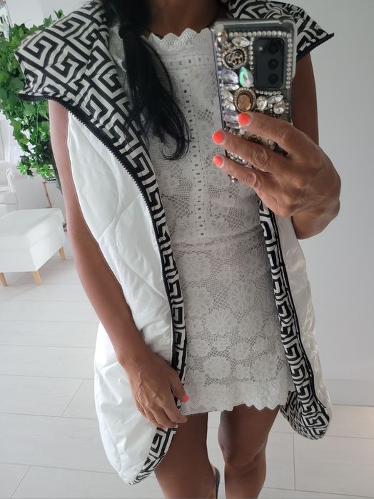 Kamizelka bezrękawnik grecki wzór dwustronna Kieszenie pikowana