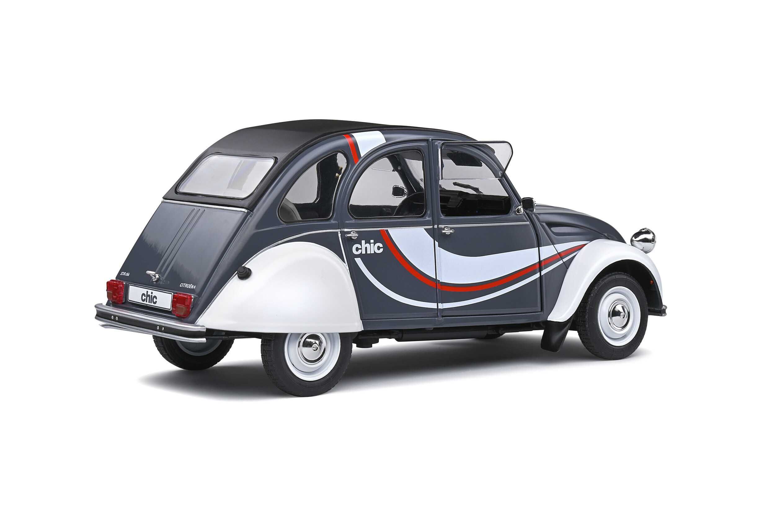 Miniatura - Citroen 2CV6 Chic year 1982 - grey / white / black 1:18