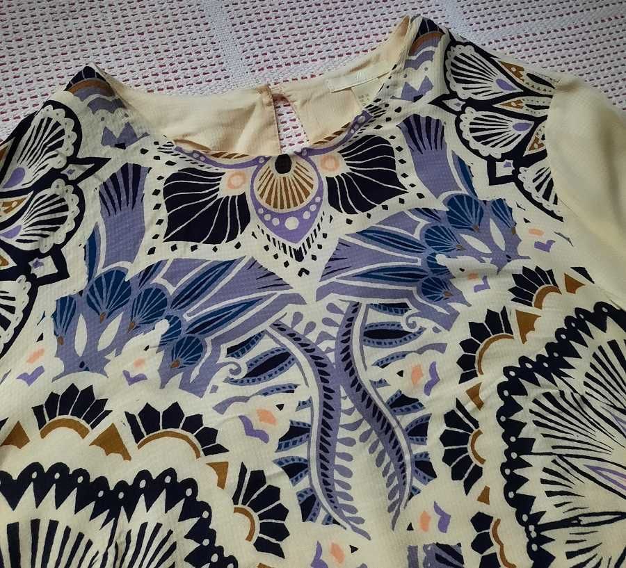 100% Wiskoza H&M Cudna boho wzory beż krem bluzka koszula S
