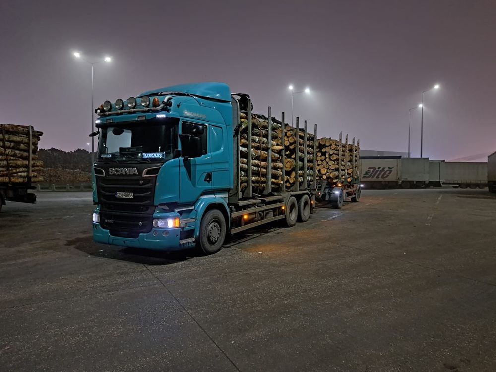 SCANIA R520 V8 hds do drzewa lasu drewna