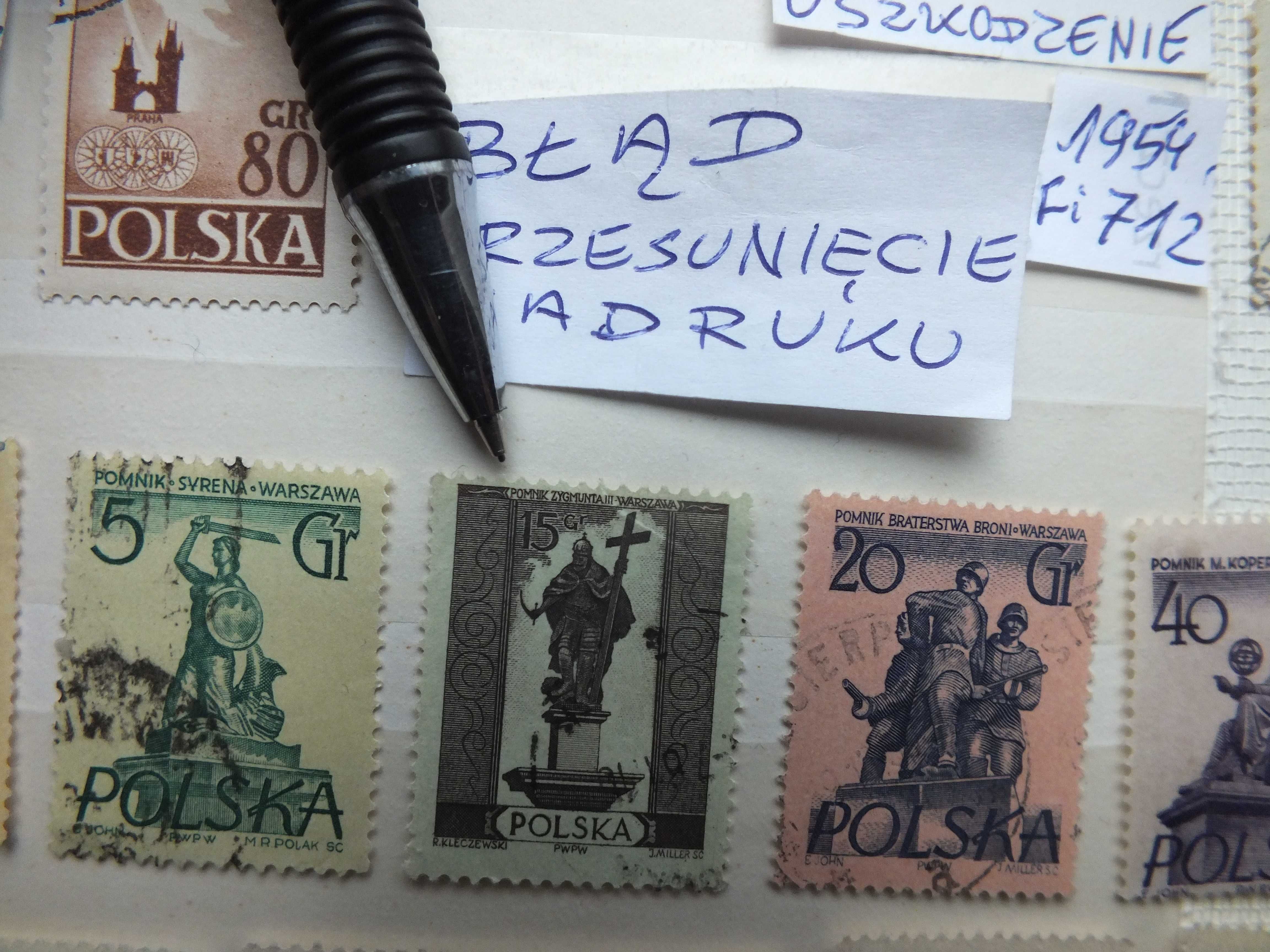 30zt. znaczki BŁĄD odcień parka Polska 1954 /1956 kasownik miejscowość