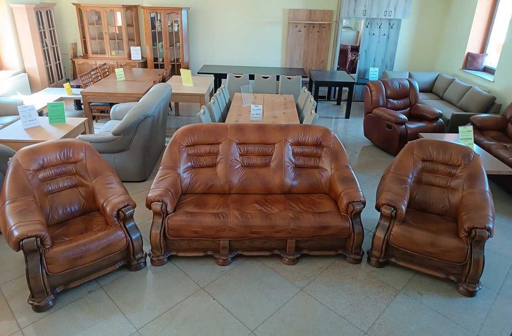 Nowy Komplet CEZAR 3R+1+1, Skóra Naturalna, -50% Outlet = Meble Pyka