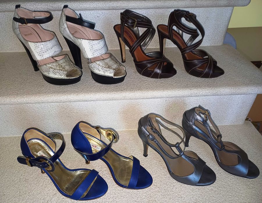 sandalias pele genuína: versace, carolina herrera, hugo boss e furla.