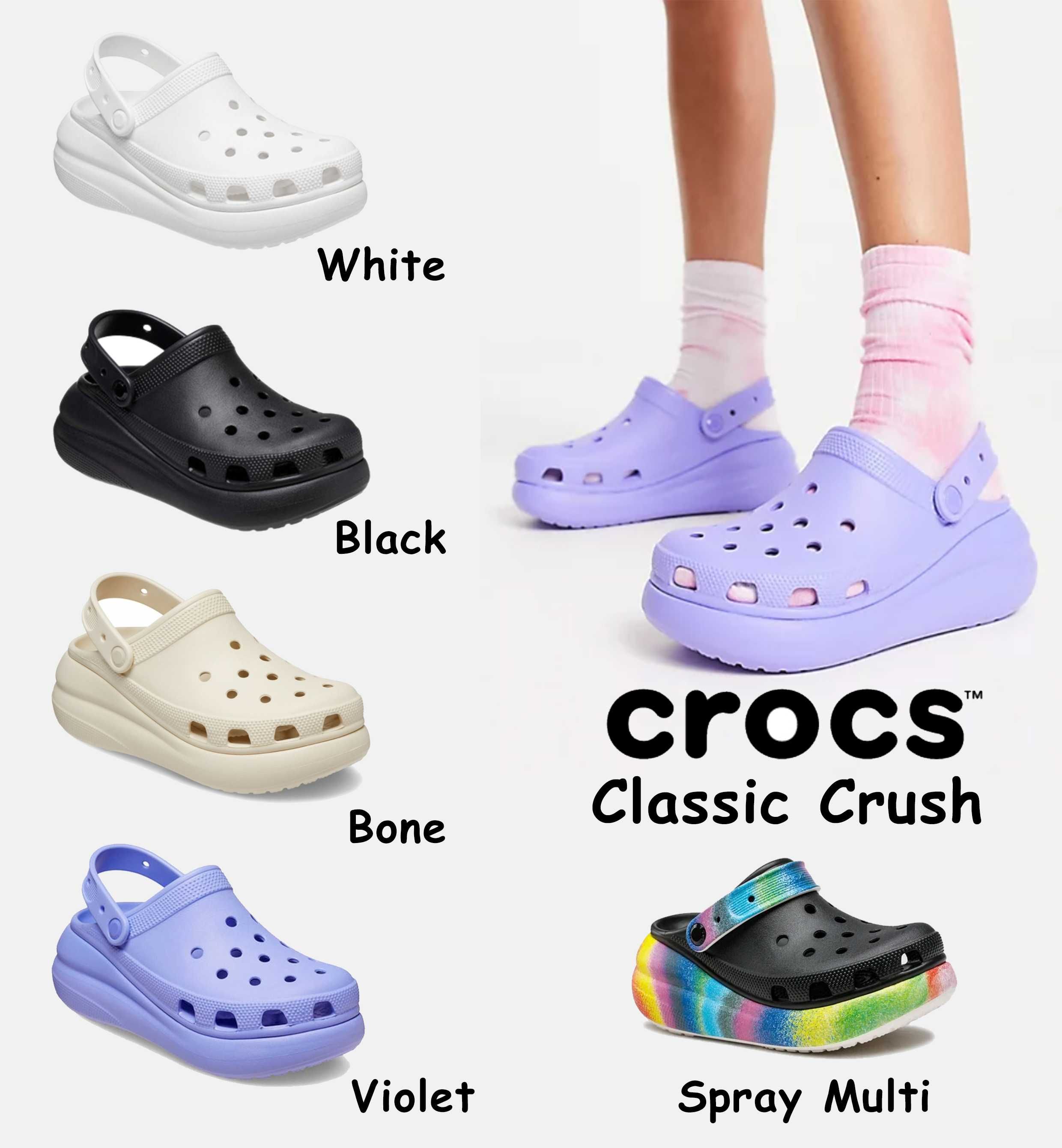 Новинка! Crocs Classic Crush Clog кроксы на платформе, размеры в налич