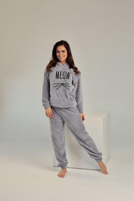 Теплые мех пижамы meow все рамеры кофта + штаны