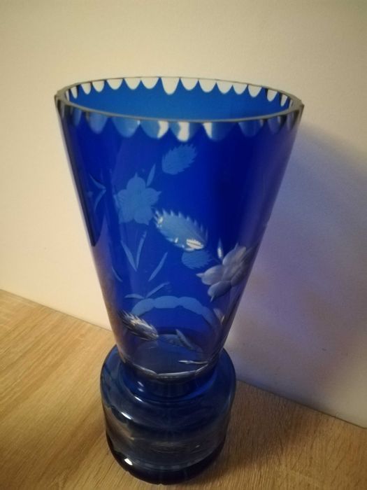 Wazon niebieski kryształowy lata 60