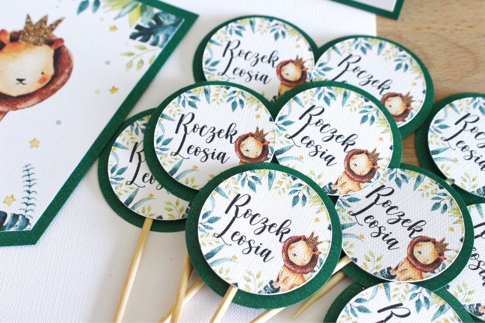 Pikery toppery safari roczek urodziny przyjęcia dekoracje urodzinowe