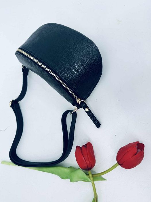 Nowa skórzana nerka damska czarna dolaro