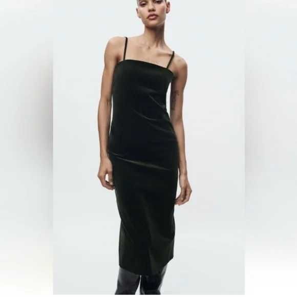 ZARA Luksusowa SUKIENKA aksamitna o kroju ołówkowym L