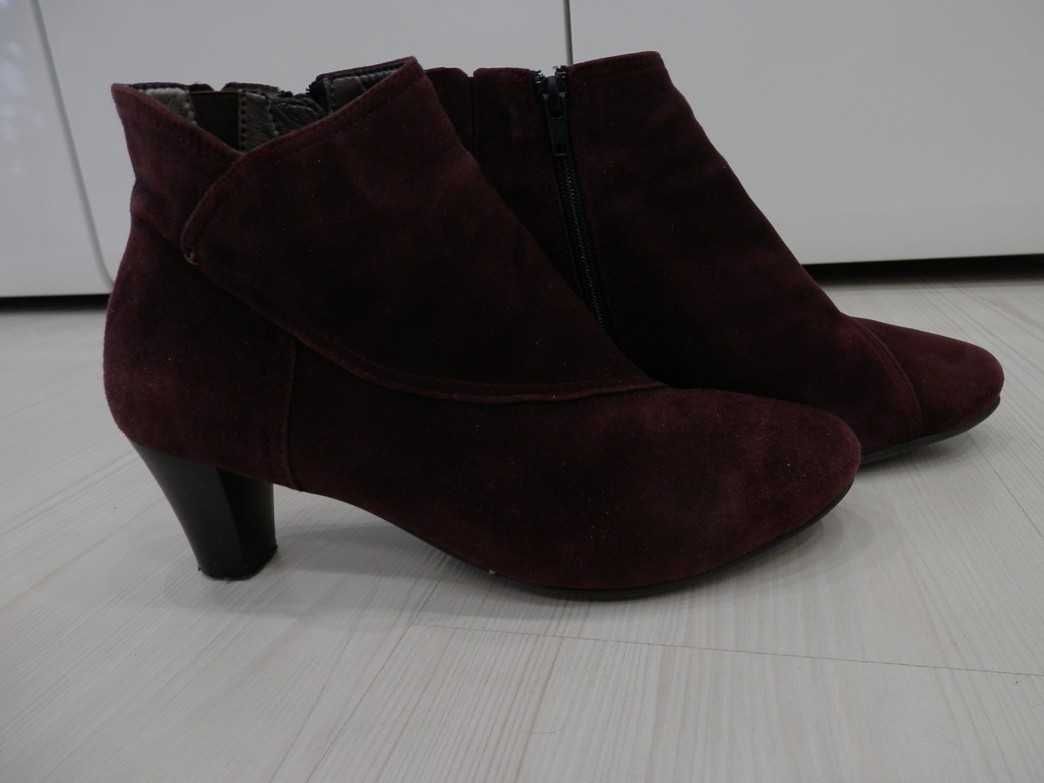 Buty Botki Skórzane Burgundowe na Obcasie Marks&Spencer Footglove