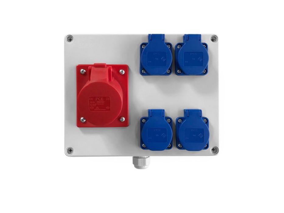 Rozdzielnica elektryczna natynkowa, gniazda 1x16A 400V 5P | 4x16A 230V