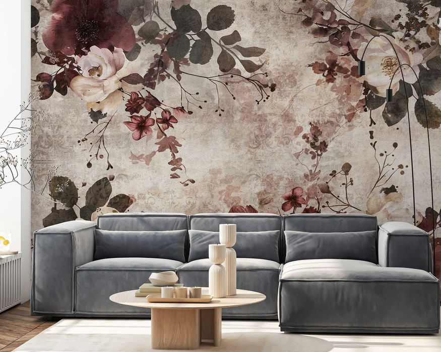 Fototapeta Beż Kwiaty Jesień Brąz Ciemna Do Pokoju Sypialni 3D + KLEJ