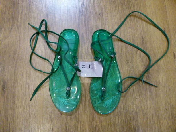 Nowe In Extenso sandały japonki wiązane wysoko zielone rozmiar 38