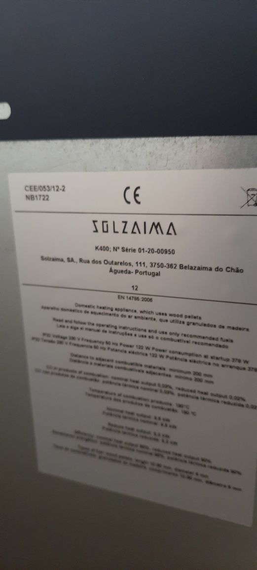 Salamandra Solzaima 10kw k400 Pellets