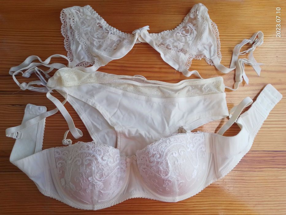 белье белые шампань С трусики, пояс чулок, 75 В бюстгальтер