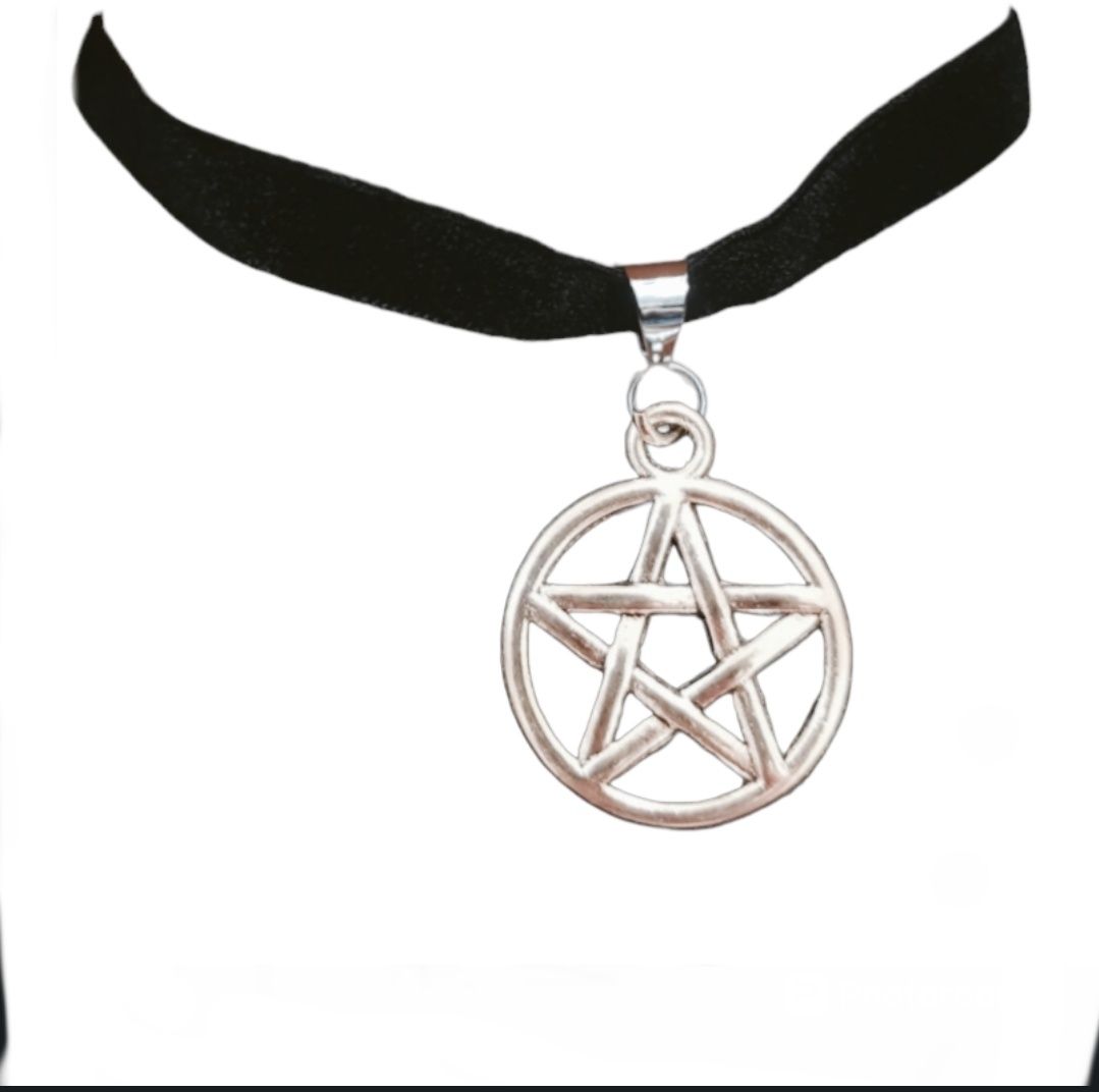Choker czarna aksamitka pentagram witch wicca metal goth alternative