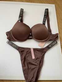 komplet bielizny victoria's secret brown v1 new,85C