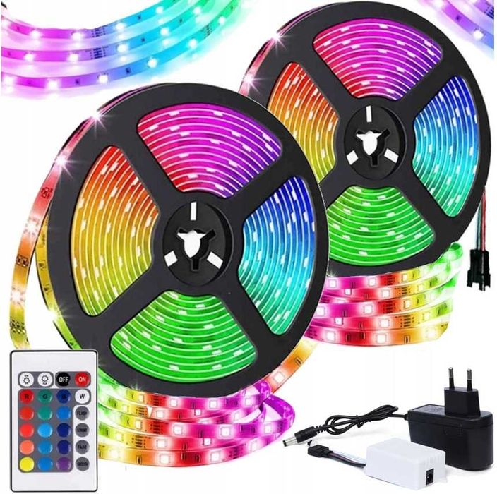TAŚMA LED wodoodporna SMD 5050 RGB kolorowa + biały 5m zestaw pilot