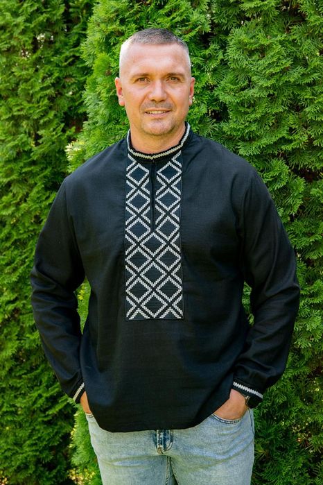 44-64 р Чоловіча вишиванка сорочка чорна 48 50 52 56 60 M L XL XXL 3XL