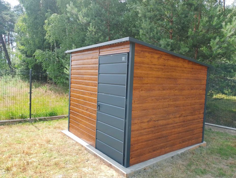 Domek Narzędziowy Spad w tył Drewno Imitacja profil ocynk