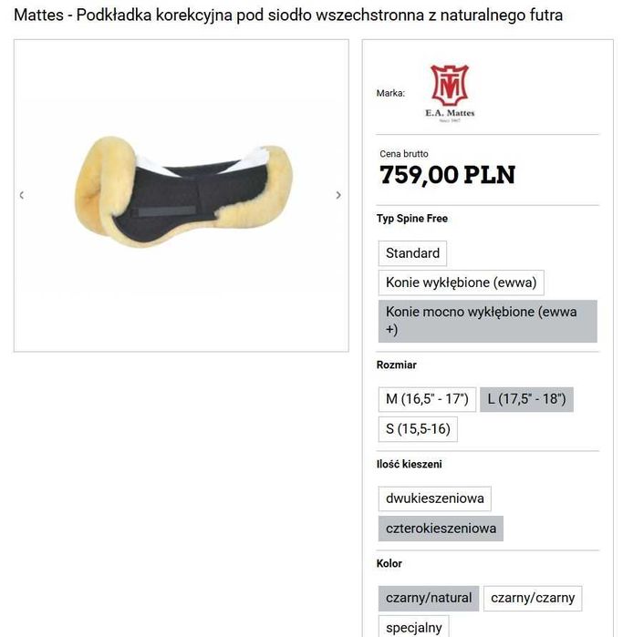 Podkładka korekcyjna Mattes z futrem, vs L