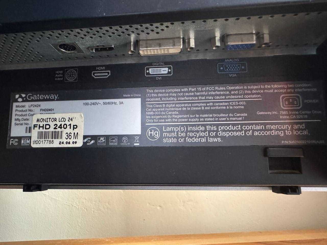 Monitor Gateway FHD2401 24" Full HD HDMI / VGA / DVI